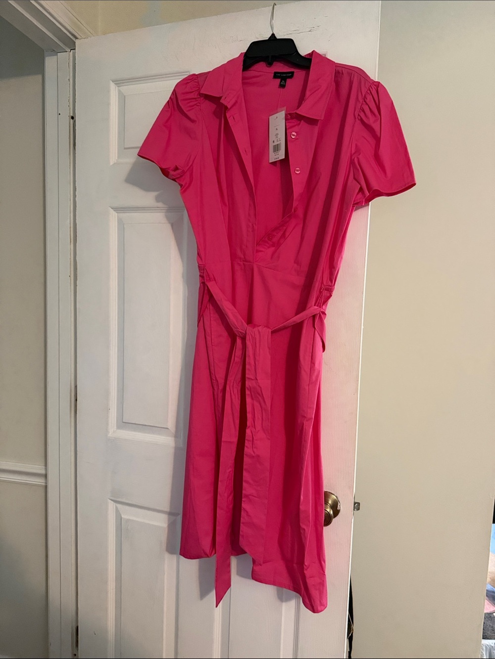 The Limited Hot Pink Midi Shirt Dress with Tie Waist